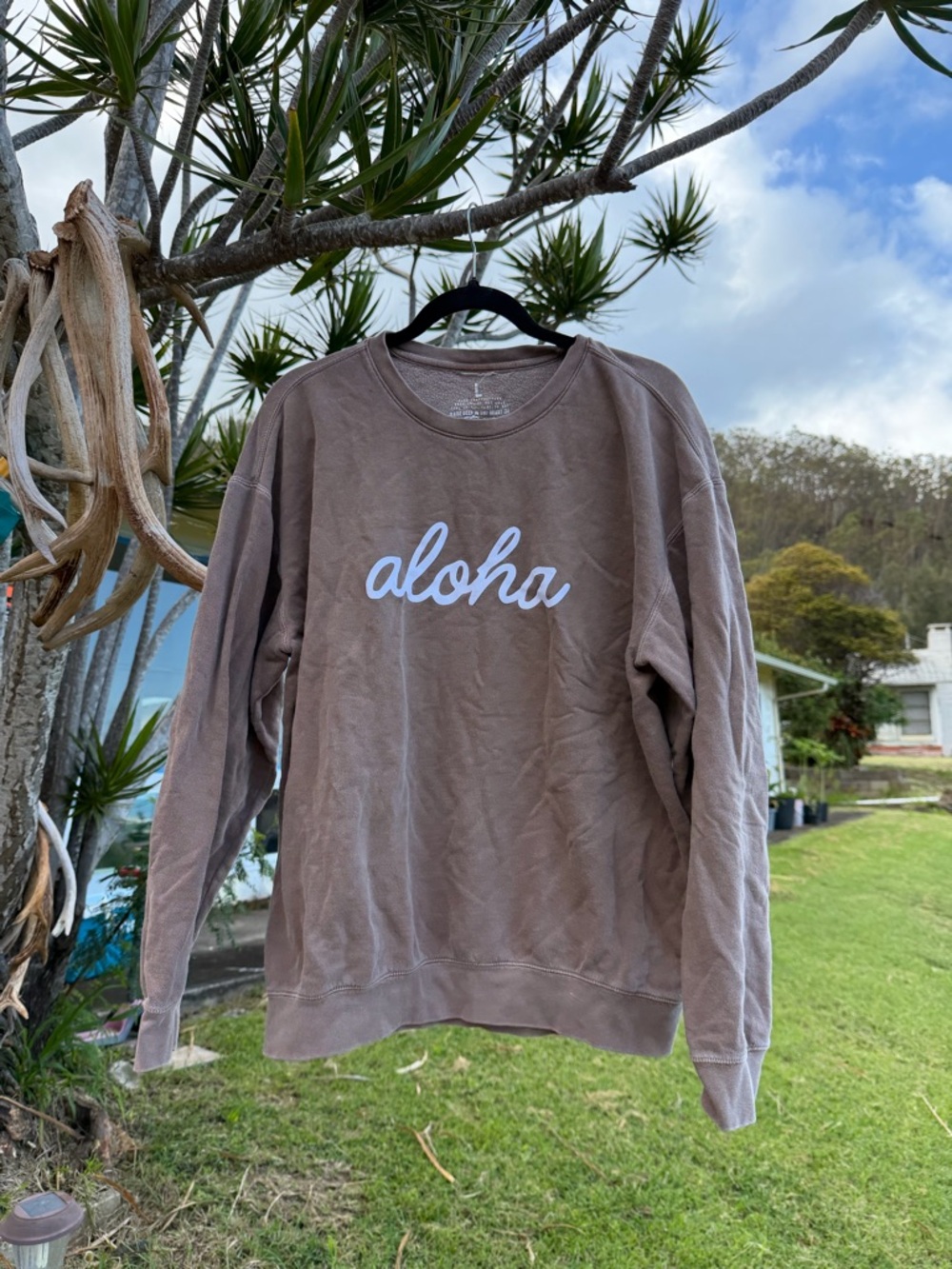 Aloha Script Pullover Sweatshirt - Brown - Picture 2 of 5